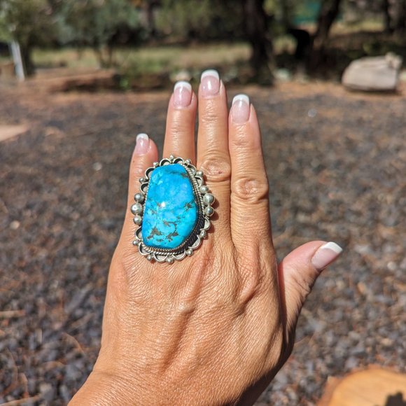 Navajo Native American Ring Women's Turquoise Sterling Silver NA Jewelry - Picture 5 of 10